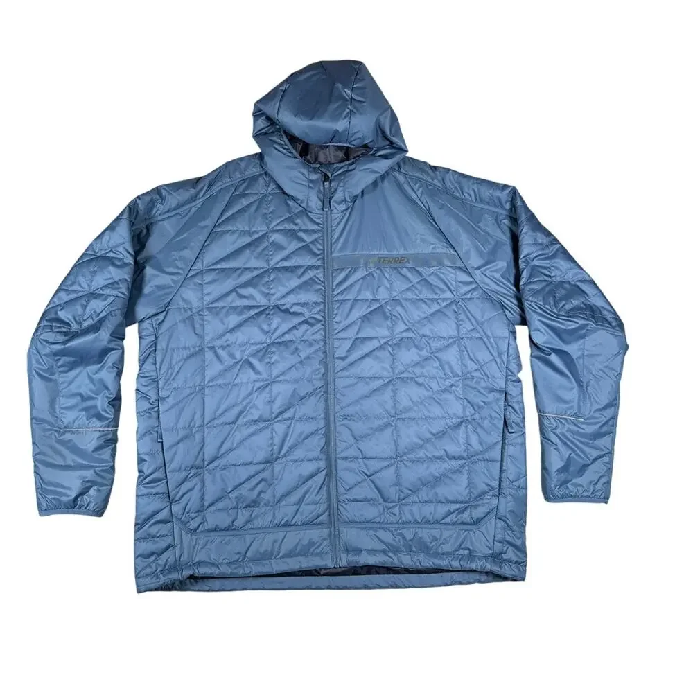 Adidas Terrex Jacket Hooded Mens 2XL Blue Puffer Quilted Insulated‎ Lightweight